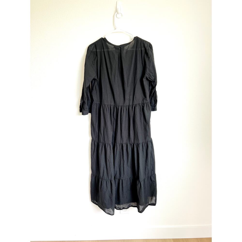 Jenni Kayne Black Cotton JAMES Linen Blend Long Sleeve Tiered Midi Dress Medium - Picture 3 of 8